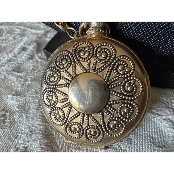 Avon Vintage Gold-Tone Locket Necklace With Brown Gemstone Pendant - Picture 4 of 16